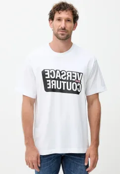 Versace Jeans Couture tricou din bumbac culoarea alb, cu imprimeu, 79GAHP02 CJ01P imagine