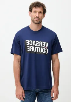 Versace Jeans Couture tricou din bumbac culoarea bleumarin, cu imprimeu, 79GAHP02 CJ01P imagine