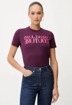 Versace Jeans Couture tricou din bumbac culoarea violet, 79HAHE05 CJ00E imagine