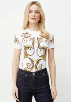 Versace Jeans Couture tricou din bumbac femei, culoarea alb, 78HAH6P8 JS472 imagine