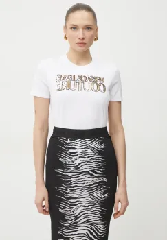 Versace Jeans Couture tricou din bumbac femei, culoarea alb, 78HAHE02 CJ00E imagine