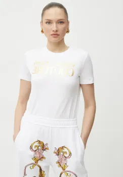 Versace Jeans Couture tricou din bumbac femei, culoarea alb, 78HAHT01 CJ00T imagine