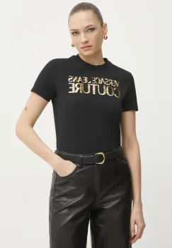 Versace Jeans Couture tricou din bumbac femei, culoarea negru, 78HAHE02 CJ00E imagine