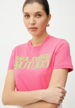 Versace Jeans Couture tricou din bumbac femei, culoarea roz, 78HAHE05 CJ00E imagine