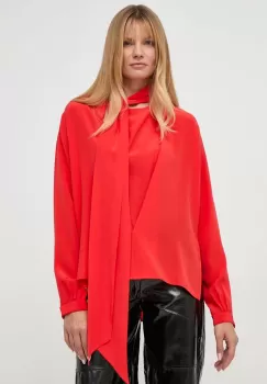 Victoria Beckham bluza de matase culoarea rosu, neted imagine