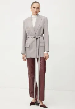 Victoria Beckham geaca de lana culoarea gri, cu doua randuri de nasturi, neted, 1125WJK006092A imagine