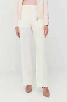 Victoria Beckham pantaloni femei, culoarea alb, drept, high waist imagine