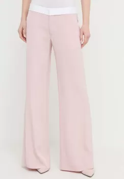 Victoria Beckham pantaloni femei, culoarea roz, lat, medium waist imagine