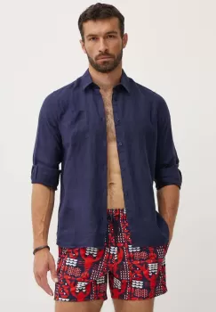 Vilebrequin camasa de in CAROUBIS culoarea albastru marin, cu guler clasic, regular, CRSU3U00 imagine