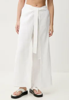 Vilebrequin pantaloni din in LAMISS femei, culoarea bej, lat, high waist, LSSH3U00 imagine