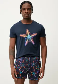 Vilebrequin tricou din bumbac THOM barbati, culoarea albastru marin, cu imprimeu, THOCP307 imagine