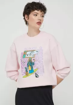 Volcom bluza femei, culoarea roz, cu imprimeu imagine