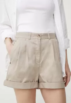 Volcom pantaloni scurti femei, culoarea bej, neted, high waist imagine