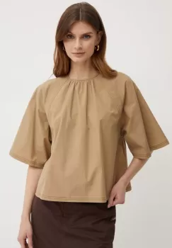 Weekend Max Mara bluza din bumbac femei, culoarea bej, neted, 2415161032600 imagine