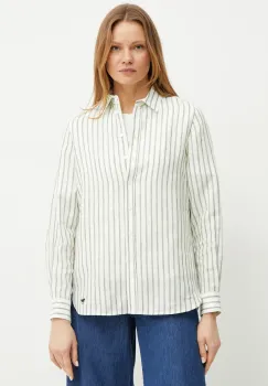 Weekend Max Mara camasa de in femei, culoarea alb, cu guler clasic, regular, 2515111052600 imagine