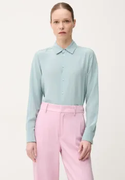 Weekend Max Mara camasa de matase femei, culoarea turcoaz, cu guler clasic, relaxed, 2515111161600 imagine