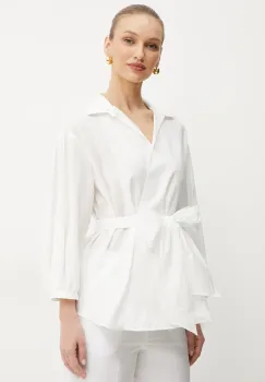Weekend Max Mara camasa din amestec de matase femei, culoarea alb, cu guler clasic, relaxed, 2515111142600 imagine