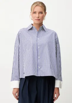 Weekend Max Mara camasa din bumbac ARTURO culoarea bleumarin, cu guler clasic, relaxed, 2525116042600 imagine