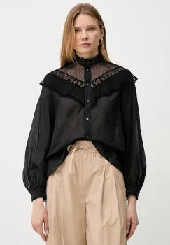 Weekend Max Mara camasa din bumbac culoarea negru, cu guler stand-up, regular, 2515111013600 imagine