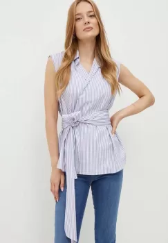 Weekend Max Mara camasa din bumbac femei, culoarea alb, cu guler clasic, relaxed, 2425116121600 imagine