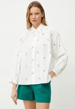 Weekend Max Mara camasa din bumbac femei, culoarea alb, cu guler clasic, relaxed, 2515111132600 imagine