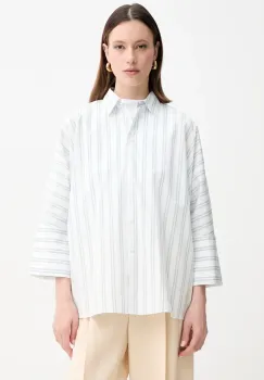 Weekend Max Mara camasa din bumbac femei, culoarea bej, cu guler clasic, relaxed, 2515111092600 imagine