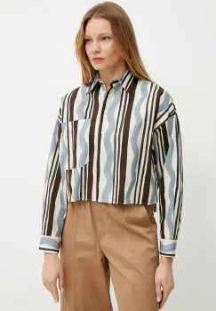 Weekend Max Mara camasa din bumbac femei, culoarea maro, cu guler clasic, relaxed, 2515111112600 imagine