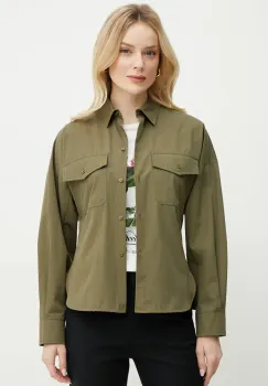 Weekend Max Mara camasa din bumbac femei, culoarea verde, cu guler clasic, regular, 2515111021600 imagine