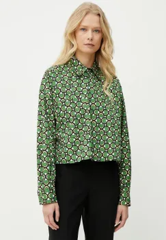 Weekend Max Mara camasa din bumbac femei, culoarea verde, cu guler clasic, relaxed, 2515111112600 imagine