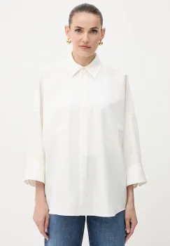 Weekend Max Mara camasa din bumbac ZAVORRA culoarea bej, cu guler clasic, relaxed, 2525116121600 imagine
