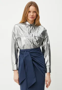 Weekend Max Mara camasa femei, culoarea argintiu, cu guler clasic, relaxed, 2515111061600 imagine