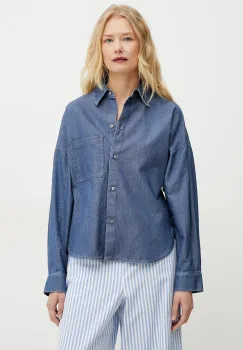 Weekend Max Mara camasa femei, culoarea bleumarin, cu guler clasic, relaxed, 2515111152600 imagine