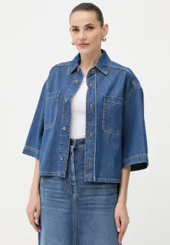 Weekend Max Mara camasa jeans ENZA culoarea albastru marin, cu guler clasic, relaxed, 2525116081600 imagine