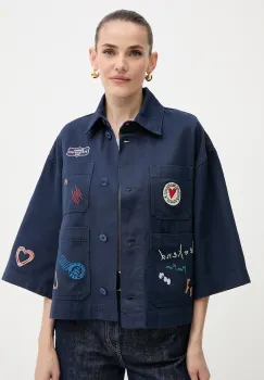 Weekend Max Mara geaca de bumbac ASSUAN culoarea albastru marin, de tranzitie, oversize, 2525046021600 imagine