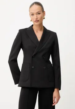 Weekend Max Mara geaca de lana ORNATI culoarea negru, cu doua randuri de nasturi, uni, 2525046012600 imagine