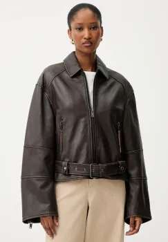 Weekend Max Mara geaca ramones de piele EGIZIO culoarea maro, de tranzitie, oversize, 2525446011600 imagine
