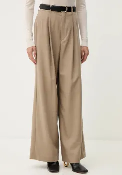 Weekend Max Mara pantaloni cu lana GLOBALE culoarea bej, lat, high waist, 2525136162600 imagine
