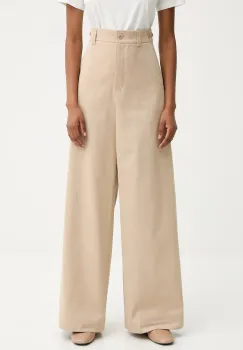 Weekend Max Mara pantaloni de bumbac ALFEO culoarea bej, lat, high waist, 2525136101600 imagine