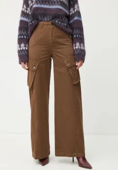 Weekend Max Mara pantaloni de bumbac culoarea maro, lat, high waist, 2425136016600 imagine