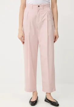 Weekend Max Mara pantaloni de bumbac culoarea roz, drept, high waist, 2515131013600 imagine