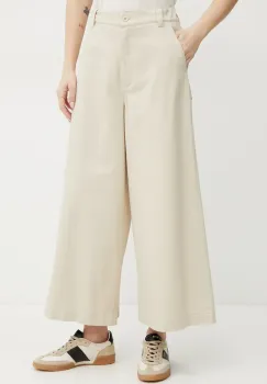 Weekend Max Mara pantaloni de bumbac femei, culoarea bej, lat, high waist, 2515131101600 imagine