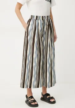Weekend Max Mara pantaloni de bumbac femei, culoarea bej, lat, high waist, 2515131102600 imagine
