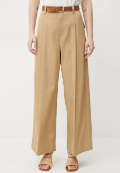 Weekend Max Mara pantaloni de bumbac femei, culoarea bej, lat, high waist, 2515131121600 imagine