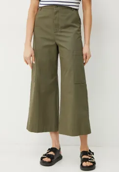 Weekend Max Mara pantaloni de bumbac femei, culoarea verde, lat, high waist, 2515131081600 imagine