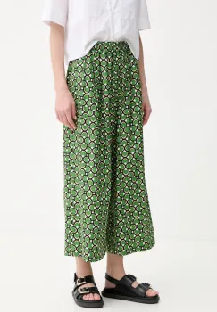 Weekend Max Mara pantaloni de bumbac femei, culoarea verde, lat, high waist, 2515131102600 imagine