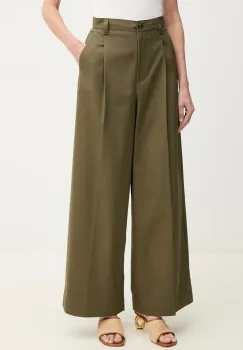 Weekend Max Mara pantaloni de bumbac femei, culoarea verde, lat, high waist, 2515131121600 imagine