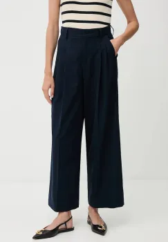 Weekend Max Mara pantaloni de bumbac VETTURA culoarea bleumarin, lat, high waist, 2525136121600 imagine