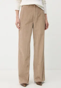 Weekend Max Mara pantaloni de catifea cord TANIA culoarea bej, drept, high waist, 2525136092600 imagine