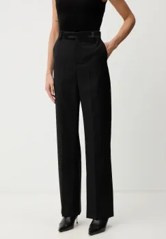 Weekend Max Mara pantaloni de lana BREAK culoarea negru, drept, high waist, 2525136013600 imagine