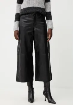 Weekend Max Mara pantaloni de piele BLANC culoarea negru, lat, high waist, 2525436012600 imagine
